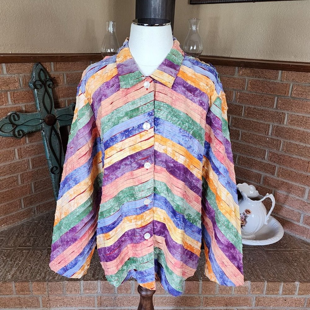 Vintage Julia Kim Shirt Jacket Wearable Art Fabric Strips Size XL - Picture 2 of 6